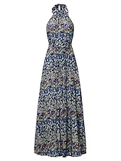 abordables Robes de vacances-robe décontractée pour femme robe swing robe à pois robe longue robe maxi robe en mousseline plissée vert noir bleu sans manches imprimé printemps été licou vacances plage tous les jours 2023 s m l xl