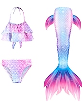 abordables Maillot de bain sirène-Enfants Fille Trois pièces Maillots de bain sirène Maillot de Bain Plage Natation Bloc de couleur à imprimé arc-en-ciel Actif Imprimer Maillots de bain 3-10 ans Eté Rose Claire Rose poussiéreuse