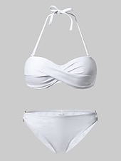 preiswerte Bikini-Sets-Damen Badeanzug Bikinis 2 Stück Cheeky-Bikinihose Bademode Rüschen 2 teilig Rückenfrei Sexy Strandbekleidung Sexy Glatt Einfarbig Trägerlos Ärmellos Badeanzüge