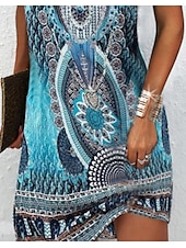 billige Boho-kjoler-Dame Mini kjole Uformell kjole Etnisk kjole Boho-kjole Halter Neck kjole Mote Klassisk Fritid Feriereise Daglig Ferie Normal Geometrisk Trykt mønster Ermeløs Crew-hals Grimehals Svart Blå Grønn