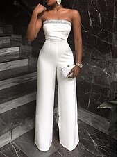 economico Jumpsuit-Tute eleganti per invitati a matrimoni e balli lunghezza a terra senza maniche senza spalline tessuto elasticizzato colore puro 2025