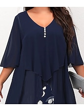 levne Kolekce nadměrných velikostí-dámské plus size křivky pracovní šaty květinové v střih nařasený 3/4 rukáv jarní podzim pracovní elegantní midi šaty formální šaty na dovolenou / vrstvené / potisk