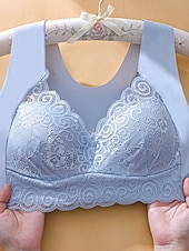 halpa Rintaliivit-naisten langattomat rintaliivit pehmustetut rintaliivit full coverage v kaula hengittävä push up pitsi puhtaan värinen pull-on sulkemispäivä rento päivittäin nylon seksikäs 1kpl musta sininen /