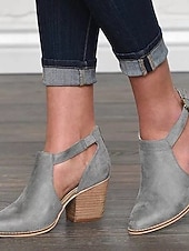 baratos Botas de tornozelo-Botas femininas de camurça bege com recorte no tornozelo e salto bloco - perfeitas para passeios casuais, moda primavera e outono e uso diário elegante
