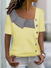 voordelige Dames eenvoudige tops-dames overhemd blouse streetwear casual color block knopen print korte mouw regular tops v hals dagelijks weekend wit geel blauw