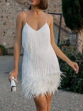 ieftine Rochii scurte și mini-Linia -A Scurt Mini Rochii de bal Strălucitor &amp; Sclipitor Sexy Fără manșon Bretele Spagheti Bal Petrecere Nuntă Paiete cu Pene Breton Paiete