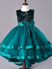 cheap Party Dresses-Kids Girls&#039; Dress Sequin Sleeveless Wedding Party Festival Sequins Bow Princess Sweet Cotton Polyester Midi Flower Girl&#039;s Dress Summer 4-13 Years Red Green