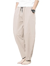 preiswerte Klassiker-Herren Leinenhose Hose Hosen Sommerhosen Pumphose Strandhose Tasche Kordelzug Elastische Taille Glatt Leichtgewichtig Knöchellänge Yoga Täglich Modisch Brautkleider schlicht Lockere Passform Meerblau