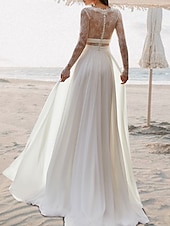 economico abiti da sposa casual-Matrimonio in Spiaggia Abiti da Sposa Boho con Schiena Scoperta A-Line Scollo a V Senza Maniche Lunghezza Piena Chiffon Abiti da Sposa con Pieghe 2025