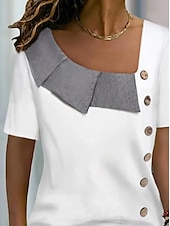 voordelige Dames eenvoudige tops-dames overhemd blouse streetwear casual color block knopen print korte mouw regular tops v hals dagelijks weekend wit geel blauw