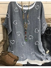 ieftine Topuri florale-Bluză pentru femei mărime mare inimă florală vintage basic casual cu mâneci scurtă mânecă dolman guler rotund vacanță zilnic imprimeu lotus fluture păpădie dragoste vară primăvară