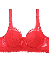 baratos Sutiãs &amp; Bralettes-sutiãs de renda femininos sutiãs acolchoados sutiãs com aro alças removíveis 3/4 xícara decote em v respirável push up renda cor pura gancho&amp;amp;data do olho dia dos namorados casual diário sexy 1