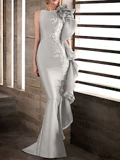 preiswerte Meerjungfrau Abendkleider-Meerjungfrau Abendkleid Elegantes Kleid Verlobung Formale Abendkleidung Bodenlänge Ärmellos Juwel Dekolleté Herbst Hochzeitsgast Stretch-Satin mit Applikationen Maskeradenkleid