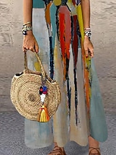 cheap Art&amp;Design Dress-Women&#039;s Maxi Dress Casual Dress Sundress Shift Dress Casual Vacation Party Casual Regular Fit Print Abstract Sleeveless Crew Neck Blue Summer Spring