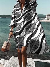 levne Košilové šaty-dámské košilové šaty a line šaty šaty ke kolenům černá modrá fialová růžová žlutá oranžová dlouhý rukáv květinový pruhovaný potisk podzim zima límeček košile stylový ležérní vintage 2022 s m l xl xxl