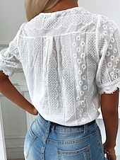 billige Blonder topper-Dame Skjorte Bluse Hvit عادي Blonde Kortermet Daglig Helg Gatemote Fritid V-hals Normal S