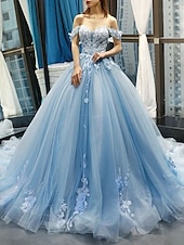 levne Plesové šaty-Ball gown plesové šaty květinové šaty svatební quinceanera s dvorem krátký rukáv srdcového výstřihu krajka s sklady a aplikacemi