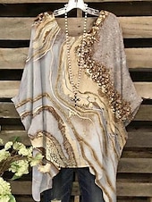 billiga Kvinnors Konst &amp; Design Toppar-Kvinnors Plus Size Blus Chiffon Grundläggande Avslappnad Tryck Dolman Ärmar Långa Ärmar Crew Neck Semester Daglig Gul Vår Höst