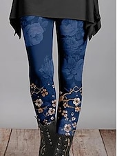 billiga Blommönster-Kvinnors leggings byxor mode tights hel längd midjehöjd blomma  floral tryck mage kontroll rumpa lyft komfort hög elastisitet vardag svart och grön svart  röd blå-blomma svart smal