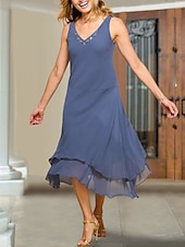voordelige Met Jas-Twee Delen A-Lijn Moeder van de Bruid Jurk Bruiloft Gast Elegant Plus Size V Hals Thee Lengte Chiffon Korte Mouw Met Wikkel Inclusief Korte Jas Jurken met Beading Ruffles 2025 gratis maat op maat