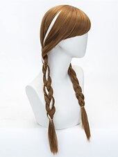economico Parrucche di Coppia-Parrucche Anna parrucca intrecciata doppia cosplay lunga parrucca marrone per donne ragazze festa parrucche di Halloween