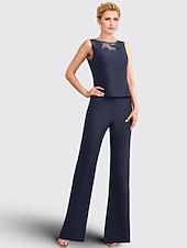 economico Tailleur pantalone della mamma-Tuta Completo Pantalone Tre Pezzi Lunghezza al pavimento Abito da cerimonia per signora Senza Maniche Collo gioiello Elegante Taglie Forti Formale Ospite di nozze Ricevimento di matrimonio Chiffon