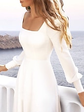 economico abiti da sposa casual-Matrimonio in Spiaggia Abiti da Sposa Casual A-Line Scollo Quadrato Manica Lunga Treno Sweep  Brush Chiffon Abiti da Sposa con Colore Pieno 2025