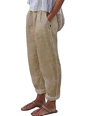 economico Pantaloni da donna Basic-Per donna Pantaloni di lino Chino Misto cotone e lino A pieghe cascante Vita normale Lunghezza intera Bianco Estate