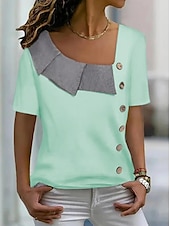 voordelige Dames eenvoudige tops-dames overhemd blouse streetwear casual color block knopen print korte mouw regular tops v hals dagelijks weekend wit geel blauw