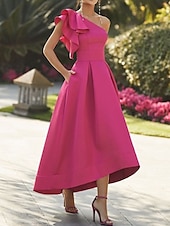 economico Abiti da cocktail-Abiti da cocktail A-line da spiaggia abito elegante prom compleanno asimmetrico senza maniche una spalla autunno invitato matrimonio tessuto elasticizzato con ruches abiti a colori puri