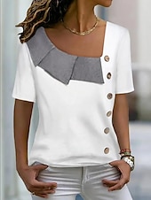 voordelige Dames eenvoudige tops-dames overhemd blouse streetwear casual color block knopen print korte mouw regular tops v hals dagelijks weekend wit geel blauw