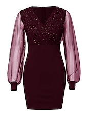 levne černé midi šaty-Dámské Mini šaty Černé šaty Plášťové šaty Semiformální šaty Moderní Sexy šaty Síťovaný rukáv Večerní oslava Koktejlový večírek Šaty pro návrat domů Běžný Čistá barva Dlouhý rukáv Do V Černá Fialov