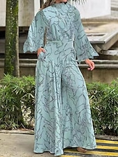billiga formella jumpsuits-Dam Vanligt Jumpsuits Streetwear Blommig Långärmad Hög krage Ficka Mönster Dagligen Helgdag Normal Svart Vit Rodnande Rosa Höst