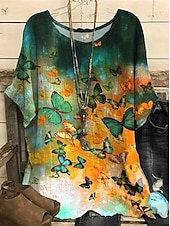 Women's Plus Size Blouse Floral Vintage Streetwear Holiday Short Sleeve Dolman Sleeve Crew Neck Regular Tops Vacation Daily Print Yellow Red Summer Spring 9