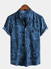 voordelige Vintage overhemd-Voor heren Vissen Overhemd Boho-shirt Overhemd met knopen Korte mouw Ontwerper Basic Boho Dagelijks Strand Klassieke boord Afdrukken Rood blauw Bruin Groen