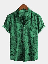 voordelige Vintage overhemd-Voor heren Vissen Overhemd Boho-shirt Overhemd met knopen Korte mouw Ontwerper Basic Boho Dagelijks Strand Klassieke boord Afdrukken Rood blauw Bruin Groen