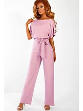 billige Buksedresser og jumpsuits-Jumpsuits elegant kjole bryllupsgjest forlovelse gulvlengde kort erme båt hals med stropper kle deg til å imponere