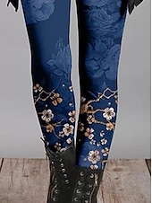 billiga Blommönster-Kvinnors leggings byxor mode tights hel längd midjehöjd blomma  floral tryck mage kontroll rumpa lyft komfort hög elastisitet vardag svart och grön svart  röd blå-blomma svart smal