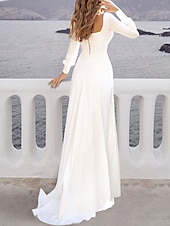 economico abiti da sposa casual-Matrimonio in Spiaggia Abiti da Sposa Casual A-Line Scollo Quadrato Manica Lunga Treno Sweep  Brush Chiffon Abiti da Sposa con Colore Pieno 2025