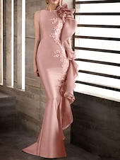 preiswerte Meerjungfrau Abendkleider-Meerjungfrau Abendkleid Elegantes Kleid Verlobung Formale Abendkleidung Bodenlänge Ärmellos Juwel Dekolleté Herbst Hochzeitsgast Stretch-Satin mit Applikationen Maskeradenkleid