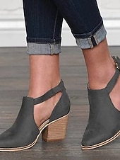 baratos Botas de tornozelo-Botas femininas de camurça bege com recorte no tornozelo e salto bloco - perfeitas para passeios casuais, moda primavera e outono e uso diário elegante