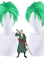 economico Parrucche di Coppia-un pezzo roronoa zoro parrucche breve roronoa zoro un pezzo parrucche verde cosplay capelli sintetici anime del partito sintetico di halloween