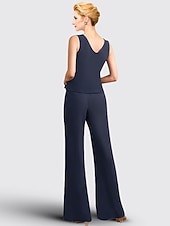 economico Tailleur pantalone della mamma-Tuta Completo Pantalone Tre Pezzi Lunghezza al pavimento Abito da cerimonia per signora Senza Maniche Collo gioiello Elegante Taglie Forti Formale Ospite di nozze Ricevimento di matrimonio Chiffon