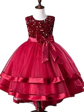 cheap Party Dresses-Kids Girls&#039; Dress Sequin Sleeveless Wedding Party Festival Sequins Bow Princess Sweet Cotton Polyester Midi Flower Girl&#039;s Dress Summer 4-13 Years Red Green
