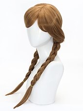 economico Parrucche di Coppia-Parrucche Anna parrucca intrecciata doppia cosplay lunga parrucca marrone per donne ragazze festa parrucche di Halloween