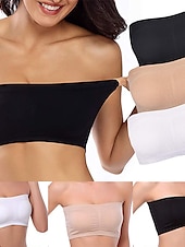 olcso Melltartók-női bandeau melltartó pánt nélküli cső felső sima bézs sztreccs kényelmes puha légáteresztő fehérnemű tavaszi nyár alkalmi napi láthatatlan könnyű varrat nélküli