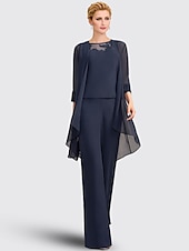 economico Tailleur pantalone della mamma-Tuta Completo Pantalone Tre Pezzi Lunghezza al pavimento Abito da cerimonia per signora Senza Maniche Collo gioiello Elegante Taglie Forti Formale Ospite di nozze Ricevimento di matrimonio Chiffon