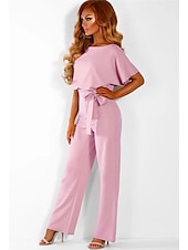 billige Buksedresser og jumpsuits-Jumpsuits elegant kjole bryllupsgjest forlovelse gulvlengde kort erme båt hals med stropper kle deg til å imponere