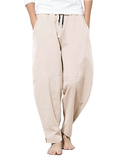preiswerte Klassiker-Herren Leinenhose Hose Hosen Sommerhosen Pumphose Strandhose Tasche Kordelzug Elastische Taille Glatt Leichtgewichtig Knöchellänge Yoga Täglich Modisch Brautkleider schlicht Lockere Passform Meerblau