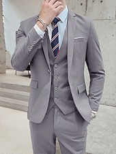 cheap Formal Suits-Black White Burgundy Men&#039;s Wedding Party/Evening Suits Solid Colored 3 Piece Formal Standard Fit Single Breasted One-button